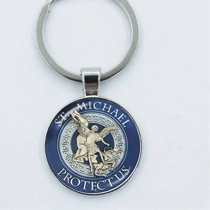 Authentic Archangel St.Michael Keychain Protect Me Saint Shield Angel Protection Pendant Key Ring Orhodox Amulet Christian Jewelry