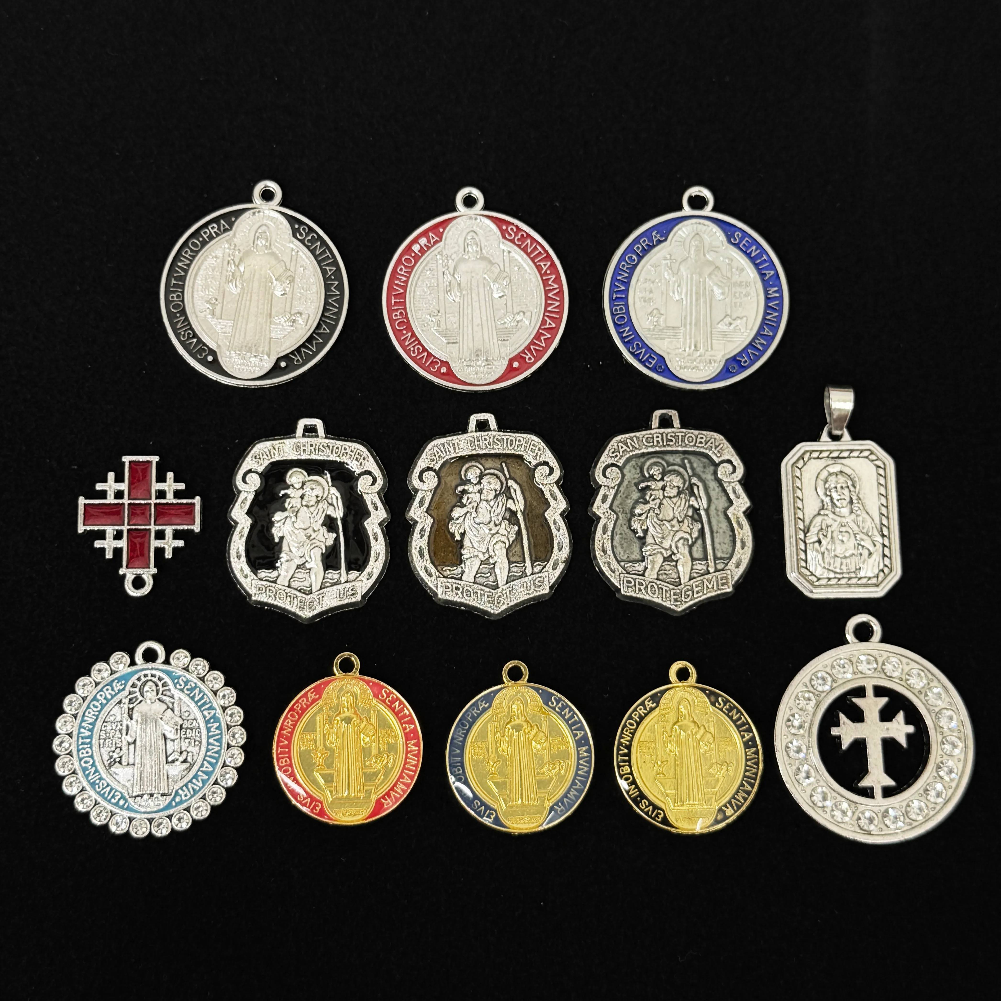 Authentic 5PCS Shield Shape Enamel St. Christopher Medal Zinc Travel Protection Religious DIY Pendant Charm