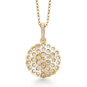 Authentic 18K Yellow Gold Plated Silver White Moissanite Dried Lotus Flower Design