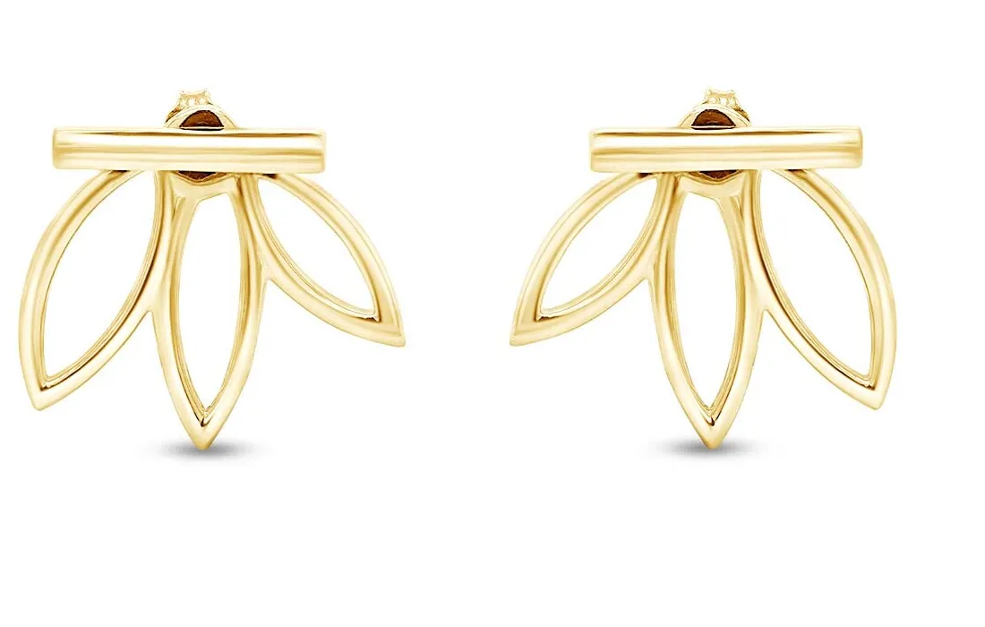 Authentic Lotus Flower Ear Jacket Stud Earrings for Women 14k Gold Plated Sterling Silver