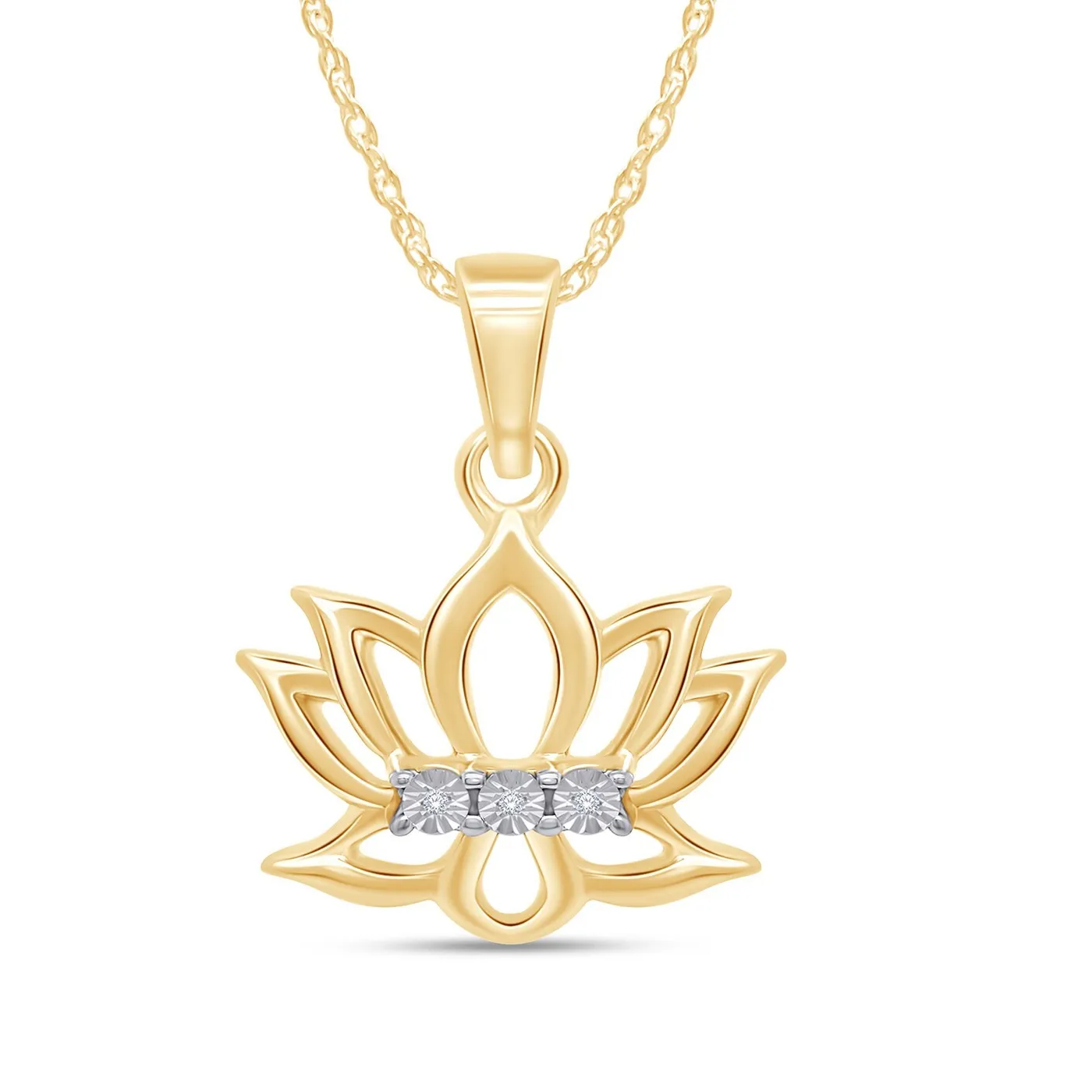 Authentic Diamond Accent Lotus Flower Pendant Necklace, 18" in 14K Yellow Gold Plated