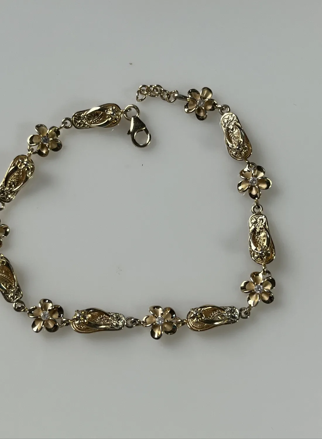 Authentic 925 Gold Plated Flip Flop Lotus Flower Bracelet 8" with extender 10a