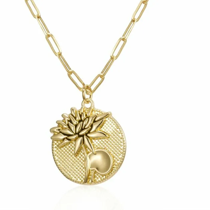 Authentic Fashion 12 Month Coin Flower Pendent Necklace Gold Plated Chain Women Wedding