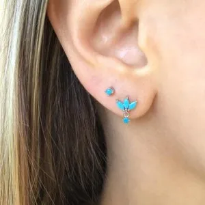 Authentic Turquoise Lotus Studs Tiny Sterling Silver gold plated Earrings Blue flower