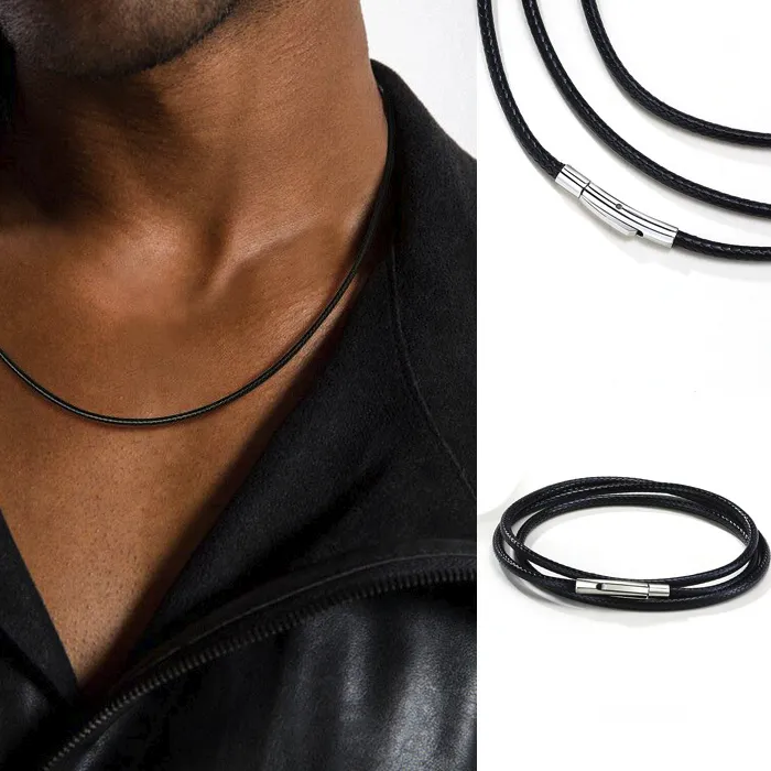 Authentic Mens Leather Necklaces,Urban Survival Gear Types Leather Collars Black Brown Braided Choker,City Leather Style Jewelry Gifts