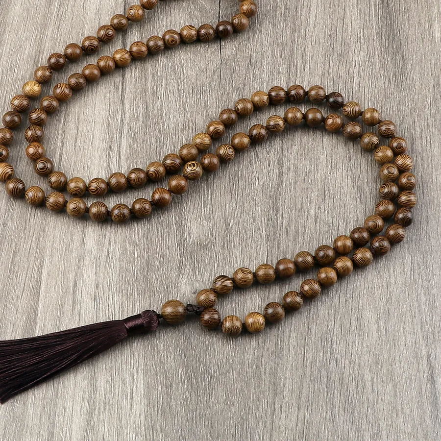 Authentic 6 8 10mm Vintage 108 Mala Beads Necklace Original Wooden Bead Men Tassel Yoga Meditation Necklaces Women Prayer Buddhist Jewelry