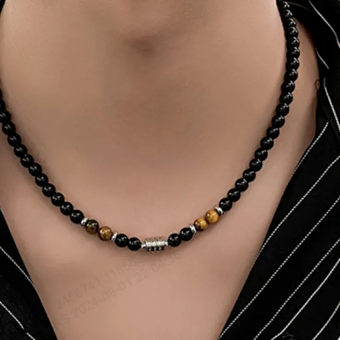 Authentic Noter Mens Stone Necklace Hiphop Punk Necklace Male Natural Tiger eye Beads Necklace Meditation Present For Men