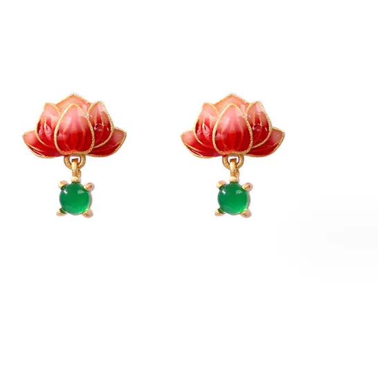 Authentic Whispering Petals of Jade: The Lotus Enamel Talisman Earrings
