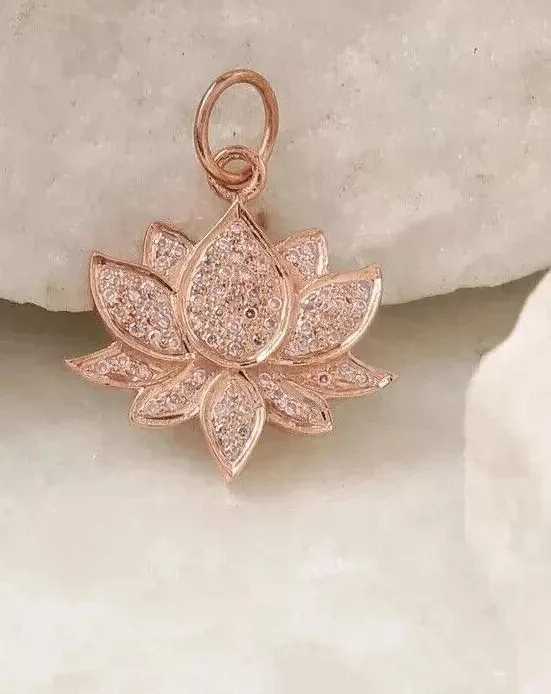Authentic The Awakening Blossom: 14k Rose Gold Plated Lab Created Diamond Lotus Pendant