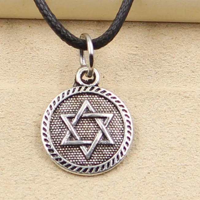 Authentic Star Of David Shield Of David Necklace Pendant Jewelry Black Leather Punk Choker Leather Necklace Friendship