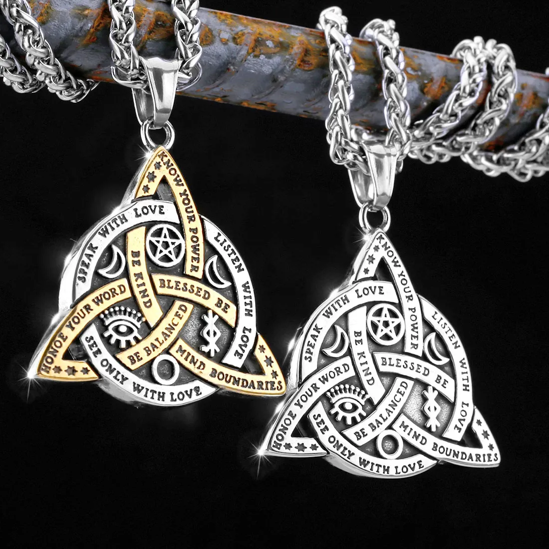 Authentic Viking Witch Celtic Knot Pendant Necklace Rune Stainless Steel Men Chain Odin Gothic Necklace Protection Amulet Jewelry Gifts