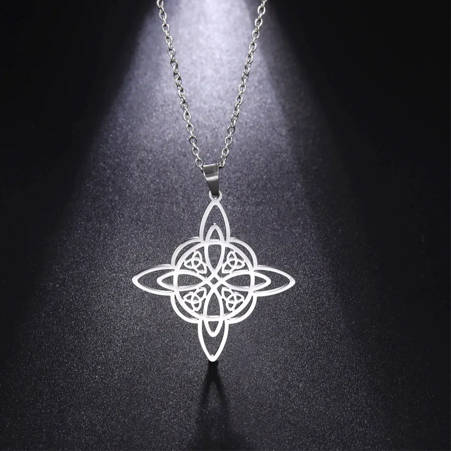 Authentic Witchcraft Witch Knot Geometry Long Chain Necklace for Women Viking Pendant Chain Necklace Jewelry Gifts