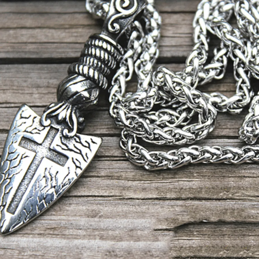 Authentic Men's Hip Hop Arrow Shield Cross Pendant Necklace - Retro Celtic Rune Punk Design - - Men's