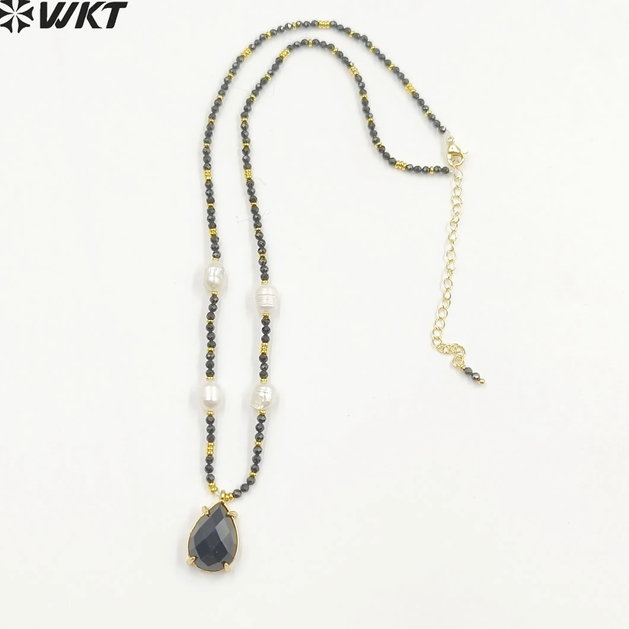 Authentic WT-N1436 Natural Stone Beads Necklace Tiny Water Drop Pendant Charm Jewelry For Women 16 Inch Long