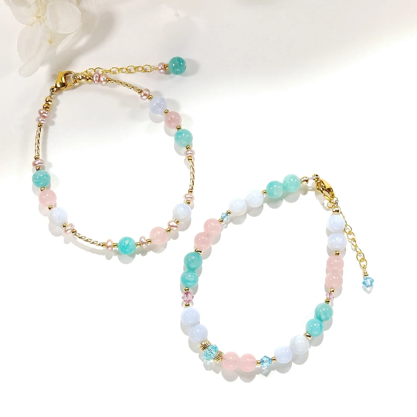 Authentic Lii Ji Rose Quartz Amazonite Blue Lace Agate 6mm American 14K Gold Filled Charm Bracelet Handmade Fashion Jewelry