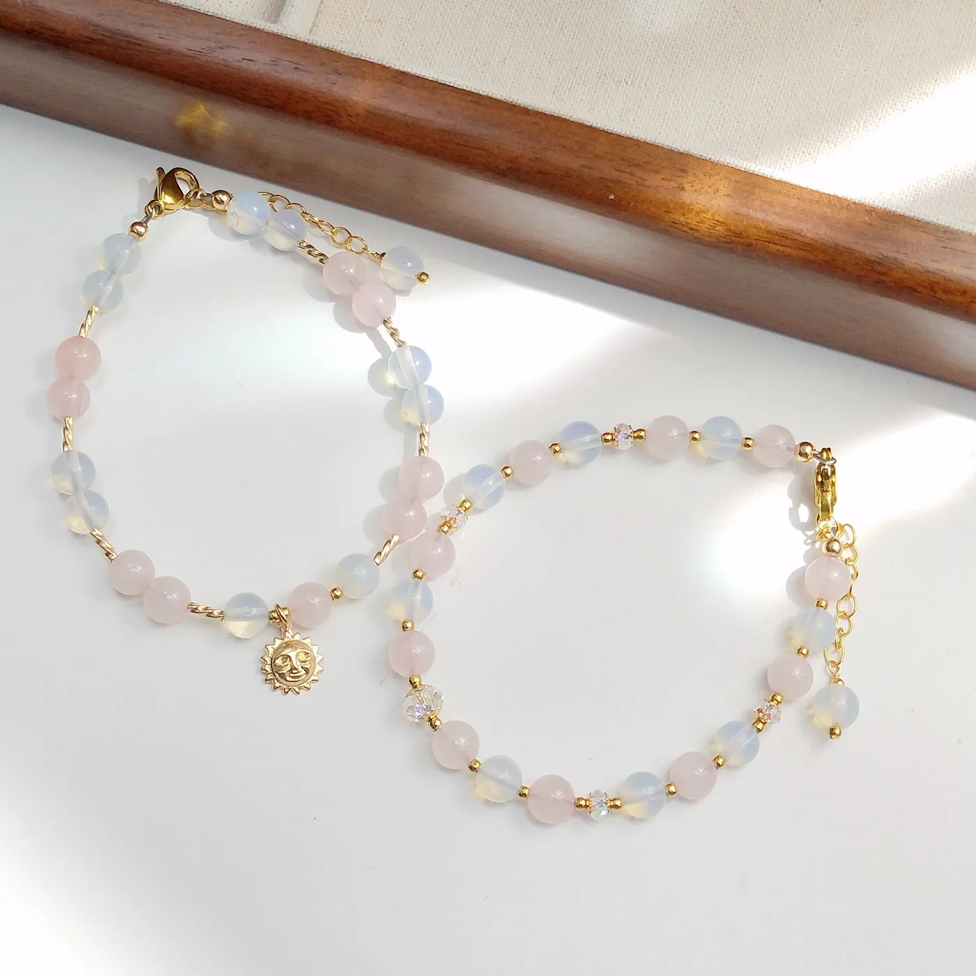 Authentic Amulet of the Heart's Bloom: Rose Quartz & Opalite Radiance