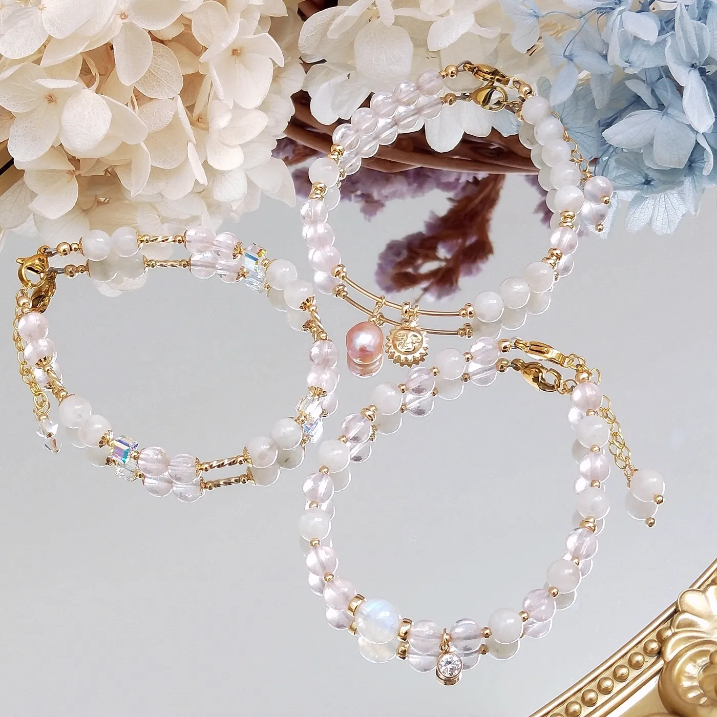 Authentic Lunar Embrace: Rose Quartz & Moonstone Aura Bracelet