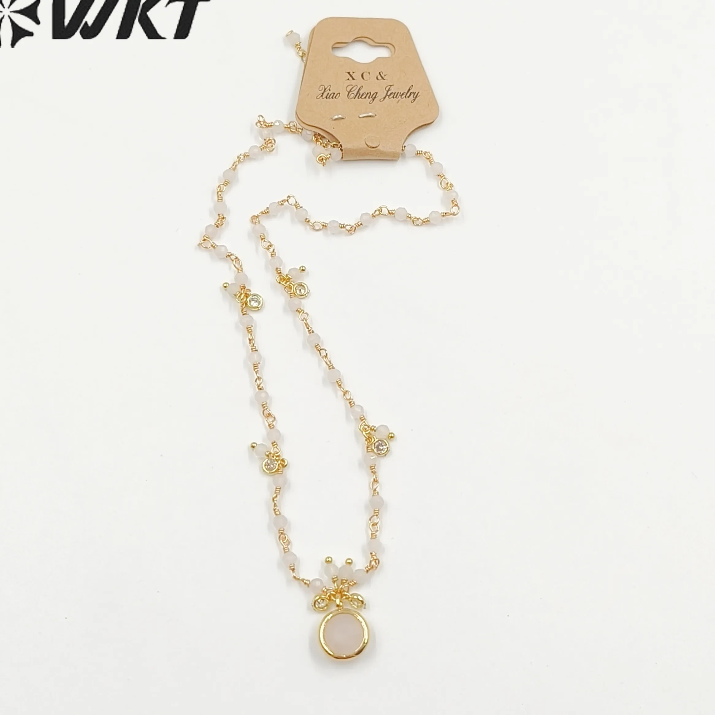 Authentic WT-N1431 High Quality Handmade Tiny Rosary Beads Necklace With Charming Stone Pendant Gold Plated Attractive Jewelry For Ladies