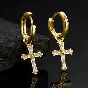 Authentic Sacred Devotion: 18K Gold Plated CZ Cross Earrings