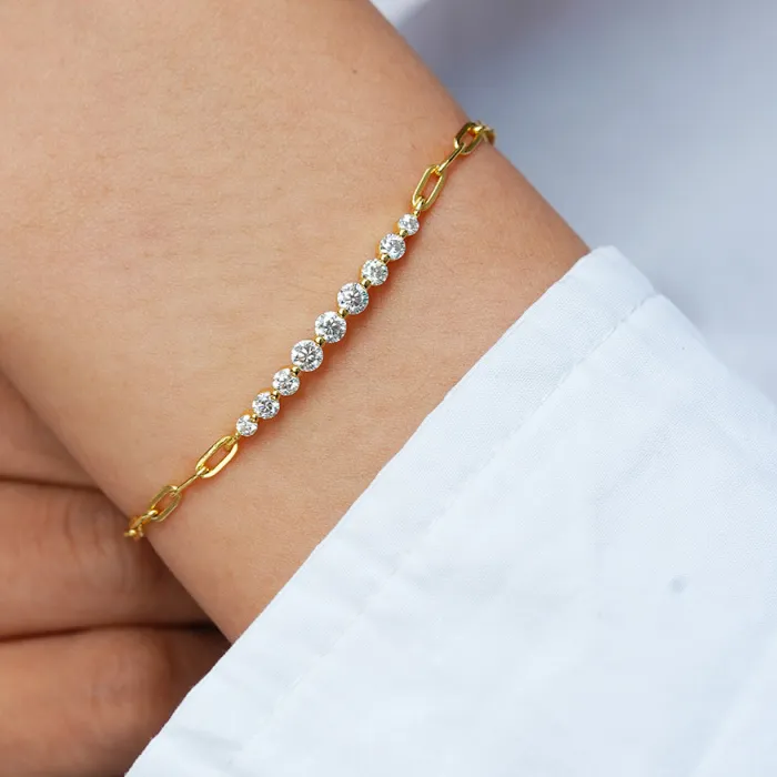 Authentic Radiant Luminescence Moissanite and 18k Gold Plated Sterling Silver Talisman Bracelet
