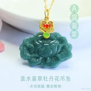 Authentic Radiant Blossom of the Ancestral Realms: Gold-Plated Natural Burmese Jadeite Peony Pendant