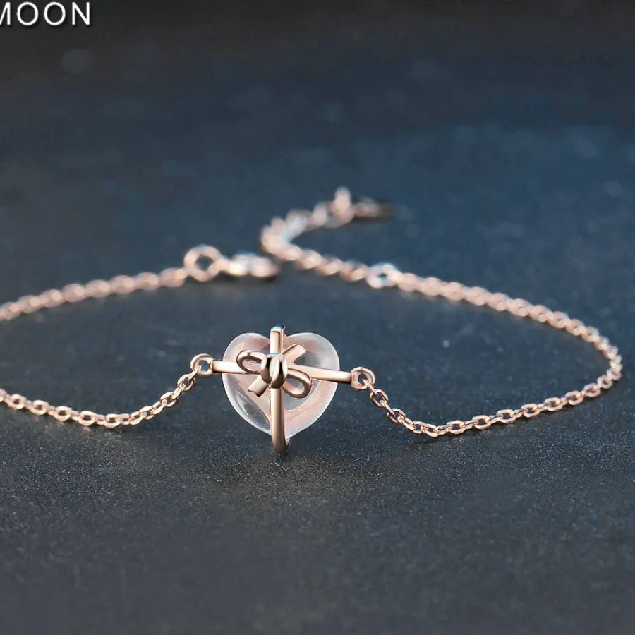 Authentic LAMOON 925 sterling silver Bracele For Women Heart Bracelet Rose Quartz Gemstone 18K Rose Gold Plated Fine Jewelry LMHI047