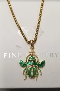 Authentic ZPMMPZ Gold Plated Scarab Beetle Sterling Silver Pendant Necklace 22"+2"