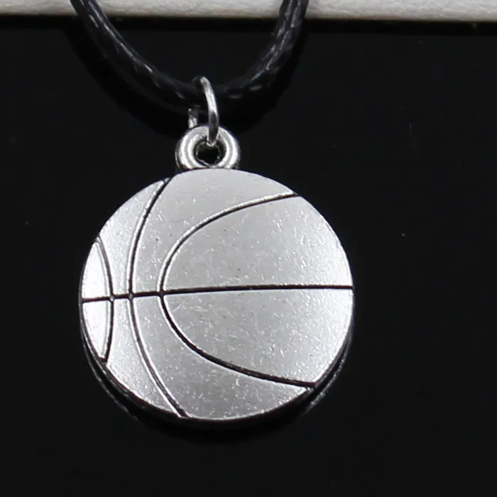 Authentic Pendant Double Sided Basketball Necklace Choker Black Leather Cord Factory Price Handmade Jewelry