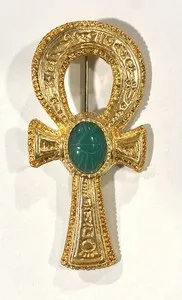 Authentic Ancient Jade Scarab & Ankh Brooch – Golden Veil of Egyptian Protection