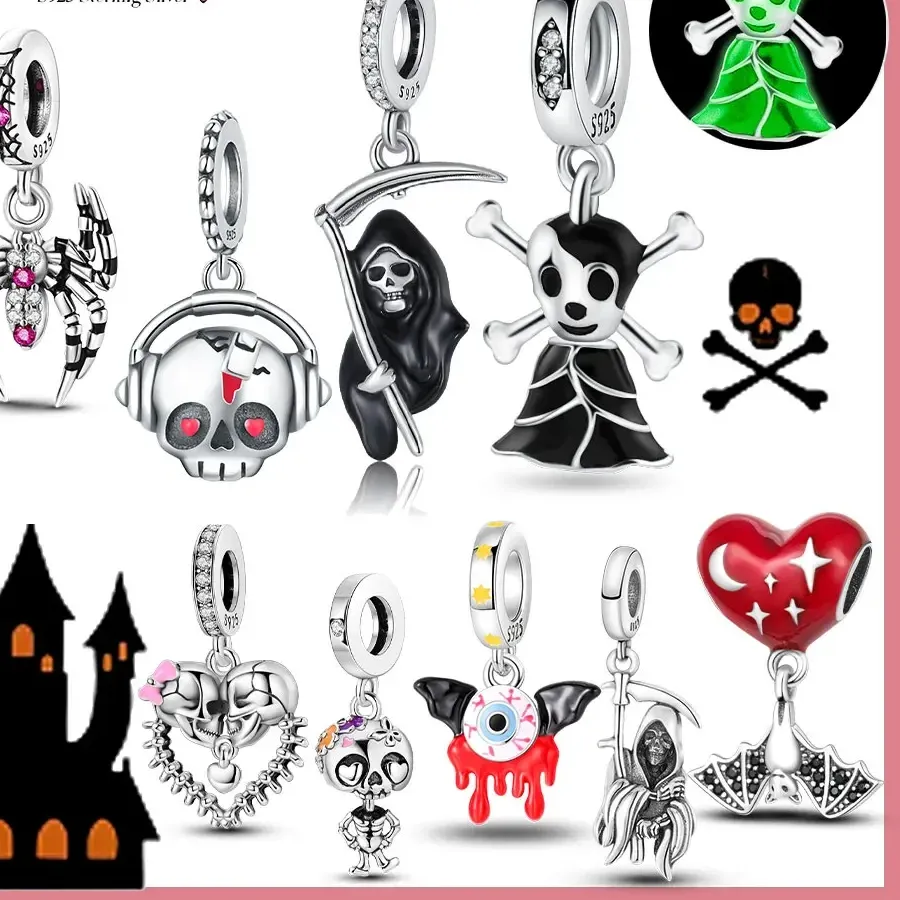 Authentic 925 Sterling Silver Halloween Luminous Ghost Skull Beads Fit Original Bracelet Diy Boutique Jewelry