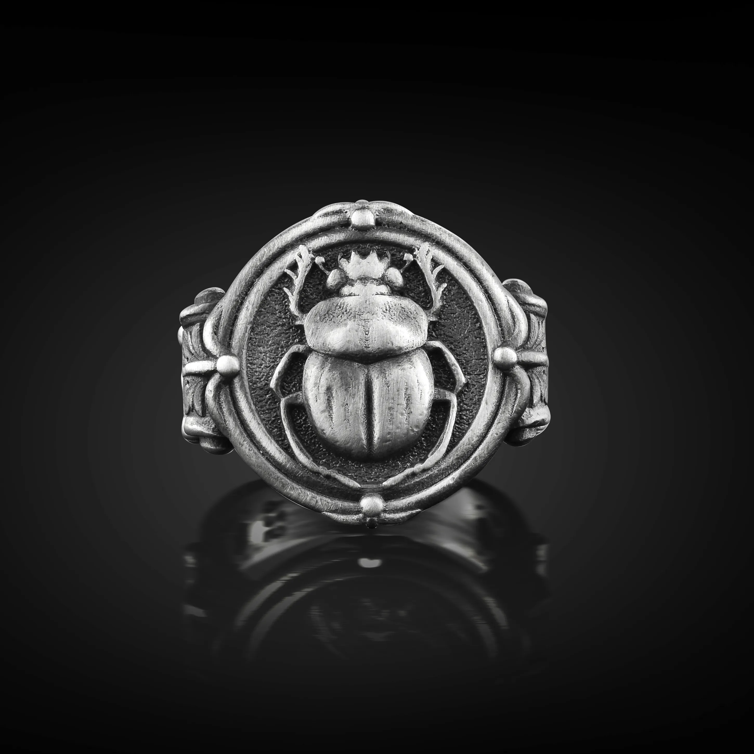 Authentic 925 Sterling Silver Egyptian Scarab Handcrafted Beetle Mens Signet Ring