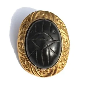 Authentic Vintage Black Onyx Scarab Beetle Brooch Pin Gold Plated Egyptian Revival