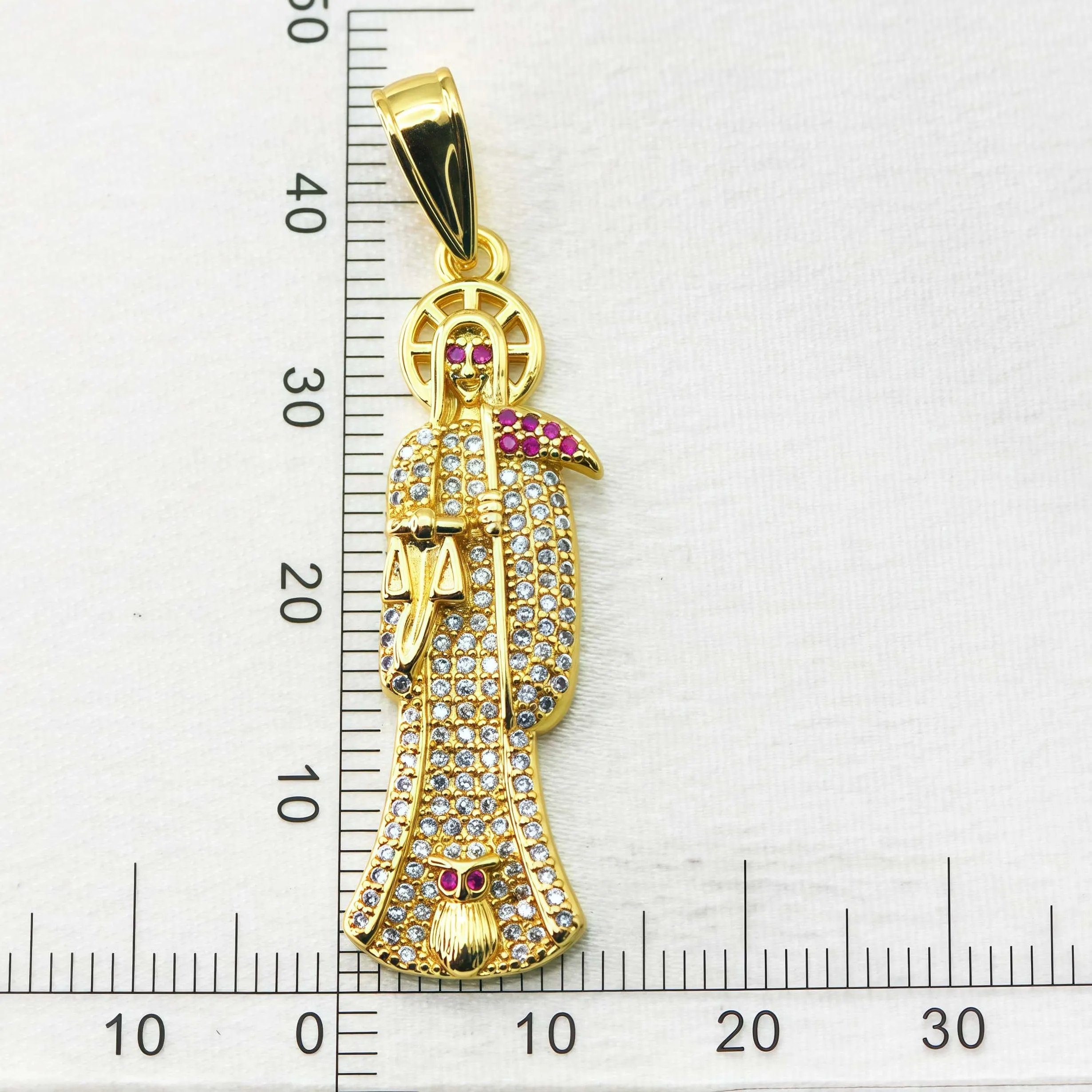 Authentic 18K Gold plated Santa Muerte Angel of Death Pendant Saint Death Guardian of Souls Grim Reaper Charm,Skeleton Religious Jewelry