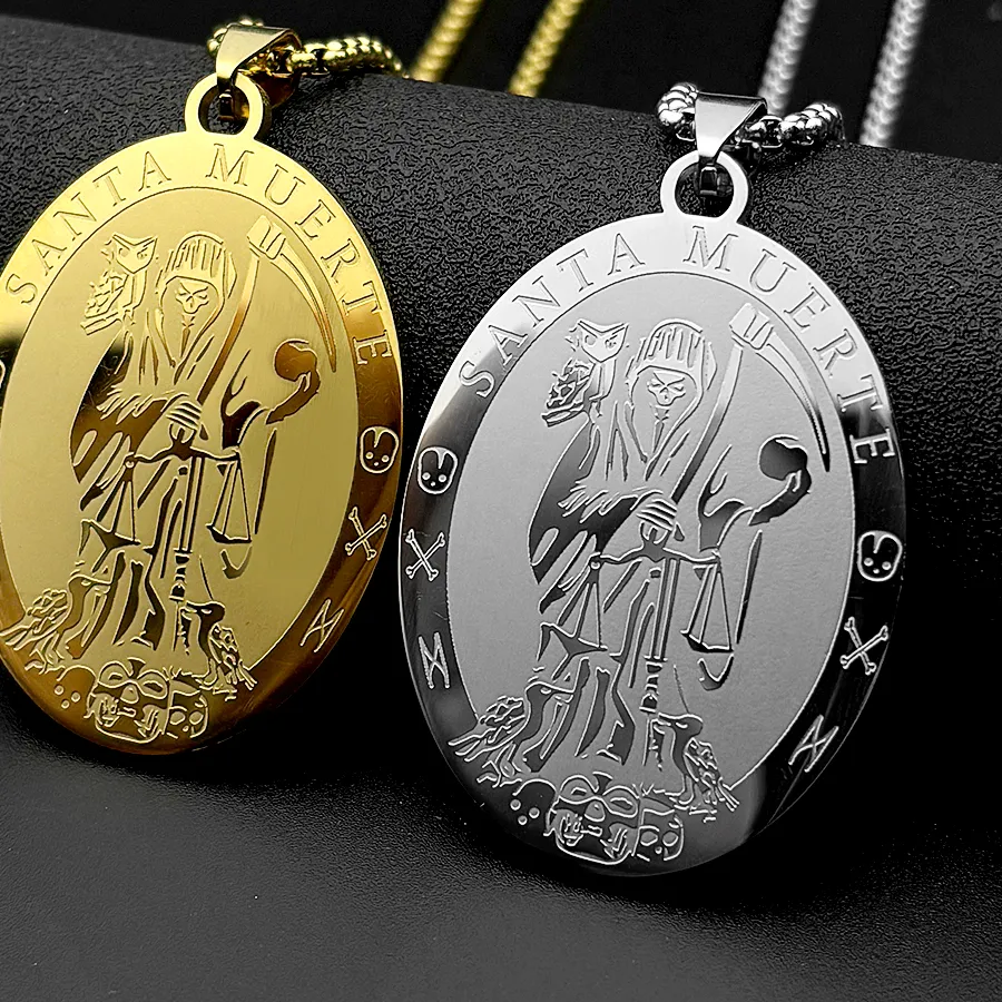 Authentic The Veiled Guardian: Sacred Santa Muerte Gold-Plated Talisman