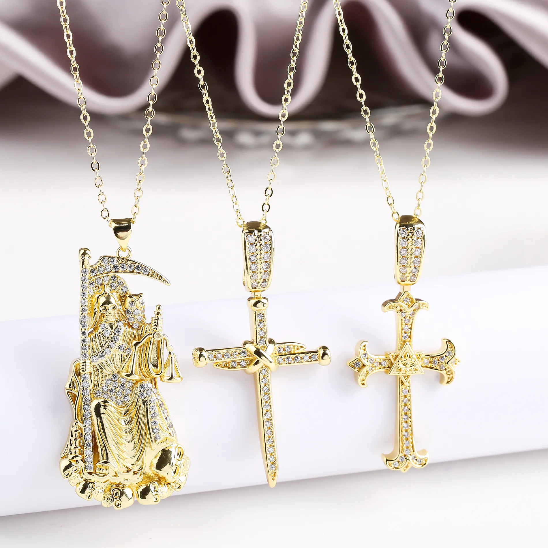 Authentic The Memento Mori: Gold-Plated Grim Reaper and Sacred Cross Talisman