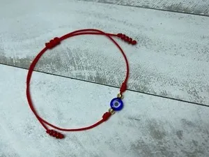 Authentic  Blue Evil Eye Bead Adjustable Red String Gold Plated Charm Boho Hamsa Bracelet