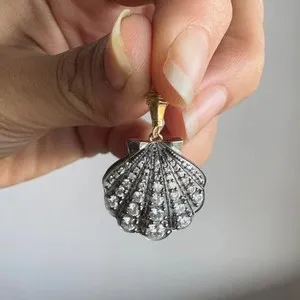 Authentic The Ocean's Secret Aegis: 2CTW Seashell Moissanite Amulet in 14K Black and Yellow Gold Finish