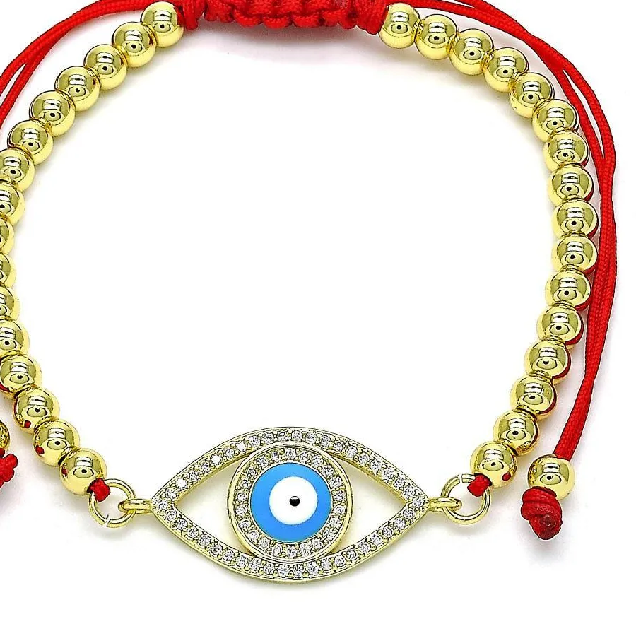 Authentic Crimson Celestial Veil: 14K Gold‑Plated Red String with Pave CZ & Azure Evil Eye