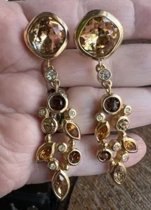 Authentic Rare Vintage Christian Dior Gold Plated Topaz Clear Crystals Earrings 2.5"+ High