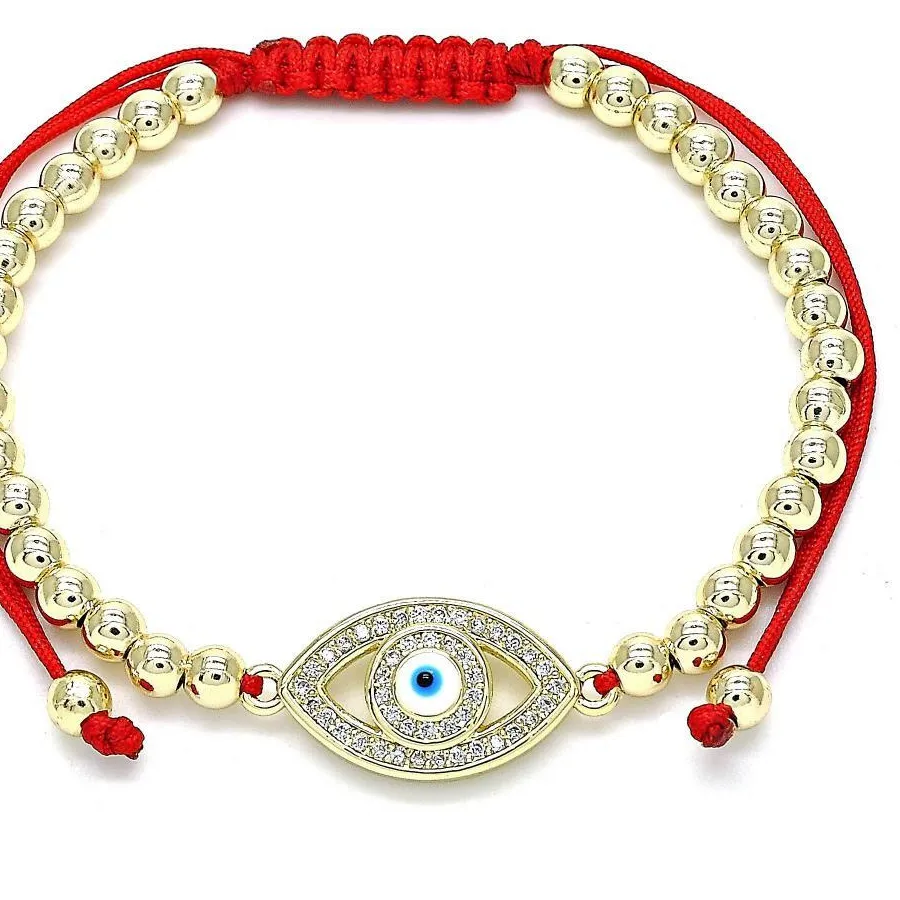 Authentic HOT 14K Gold Plated RED STRING Adjustable Bracelet CZ Blue Evil Eye Protection