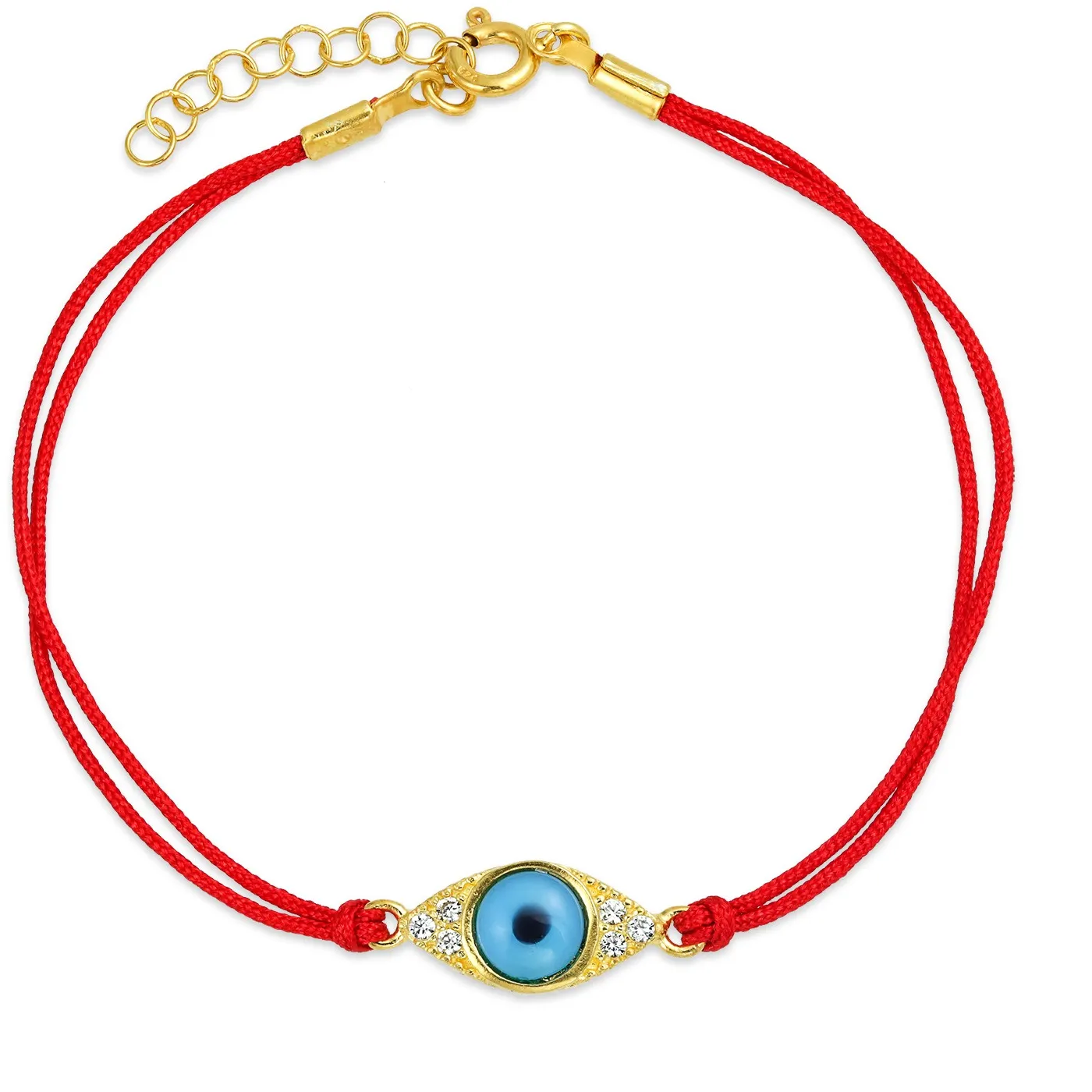 Authentic Tiny Turkish Evil Eye Red String Bracelet CZ Accent Gold Plated Sterling Silver