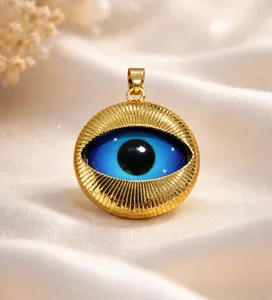 Authentic Gold Evil Eye Pendant Necklace 18K Gold Plated Blue Eye Protection 32mm
