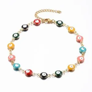 Authentic Gold Plated Link Bracelet Evil Eye Lobster Adjustable Size P227