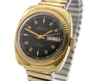 Authentic Vintage 1974 BULOVA Oceanographer 'Devil Diver' Day-Date Gold Plated Men's Watch