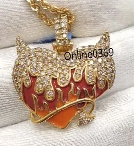 Authentic Heart of the Inferno: Moissanite Enamel Fire Devil Pendant