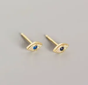 Authentic 14k Gold Plated Dainty Evil Eye Stud Earrings Perfect