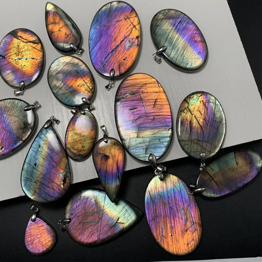Authentic The Aurora Veil: Rare Oil Painting Rainbow Labradorite Talisman