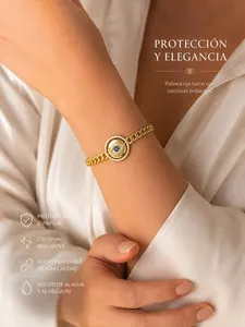 Authentic 14K Gold Plated Evil Eye Bracelet | Cuban Link Crystal Charm Bracelet