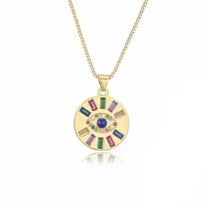 Authentic 18K Gold Plated Cubic Zirconia Evil Eye Necklace Pendant with Chain