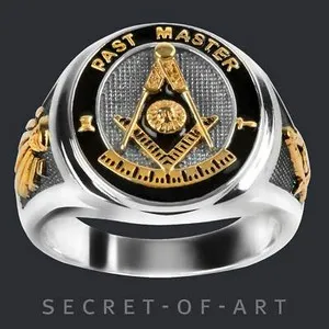 Authentic The Sovereign Compass: Past Master Masonic Gold-Plated Ring